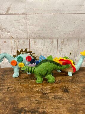 Trio of Felted Wool Dinosaur ornaments new!